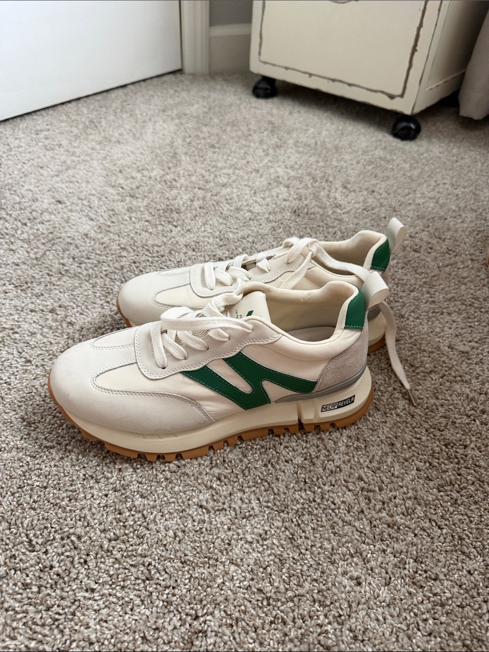 Cream & Green Women's Athletic Sneakers with Gum Sole